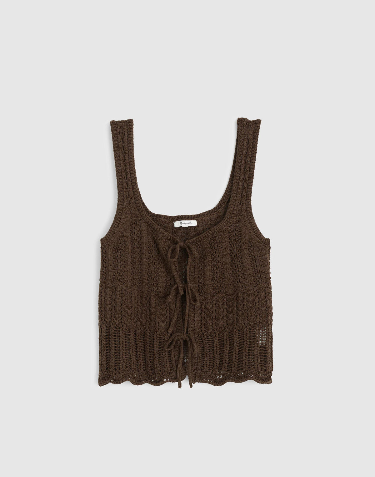 Madewell Pointelle-Stitch Tie-Front Sweater Tank in 100% Cotton Dark Brown