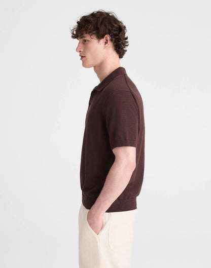Madewell Johnny-Collar Sweater Polo in Slub Knit Cotton Coffee Bean