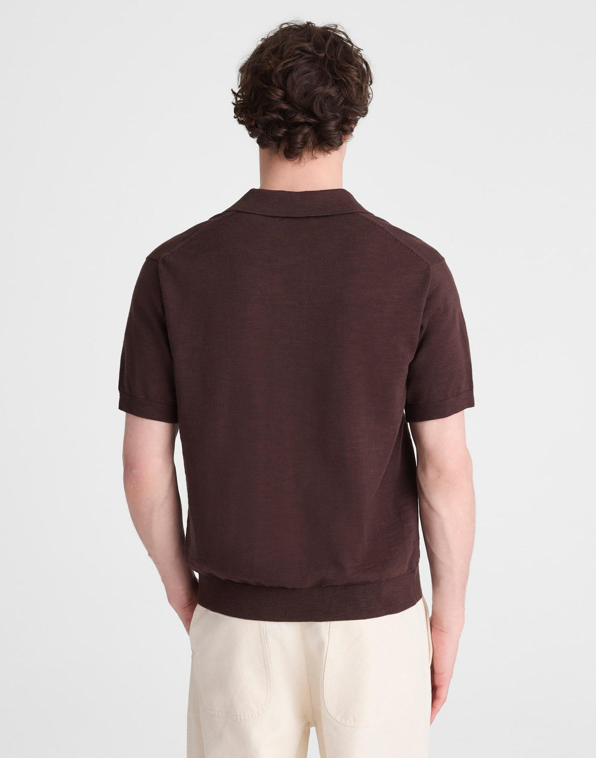 Madewell Johnny-Collar Sweater Polo in Slub Knit Cotton Coffee Bean