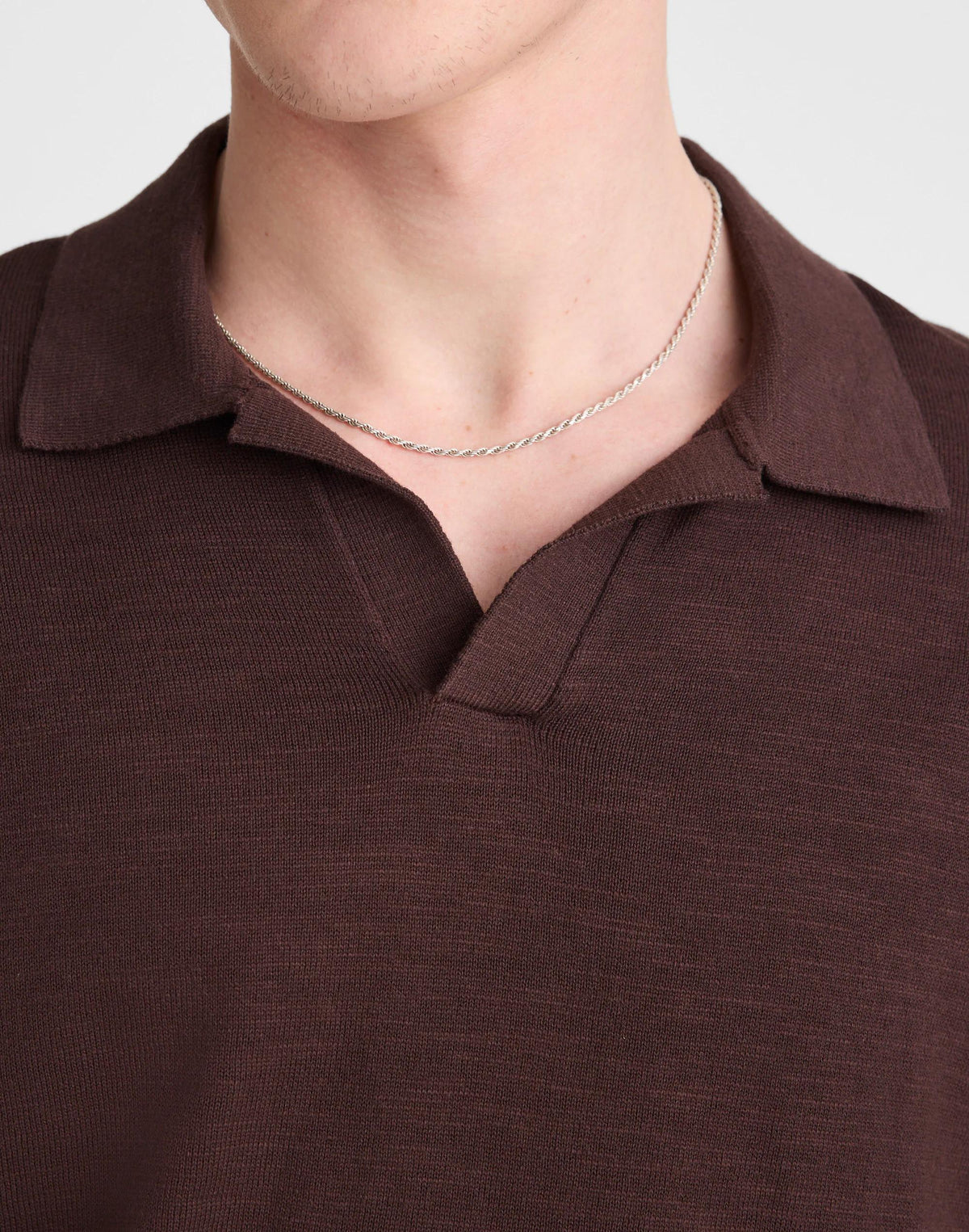 Madewell Johnny-Collar Sweater Polo in Slub Knit Cotton Coffee Bean