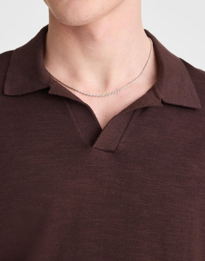 Madewell Johnny-Collar Sweater Polo in Slub Knit Cotton Coffee Bean