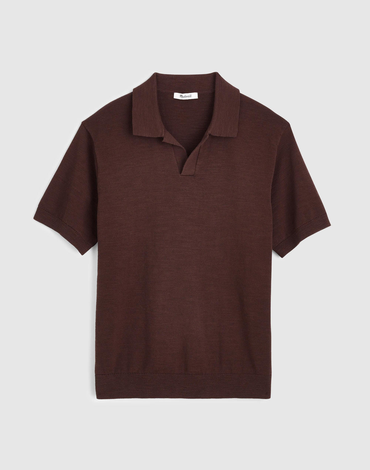 Madewell Johnny-Collar Sweater Polo in Slub Knit Cotton Coffee Bean