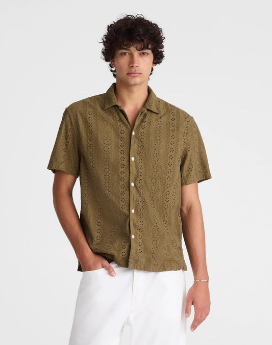 Madewell Camp-Collar Short-Sleeve Shirt in Embroidered Cotton Chateau Olive