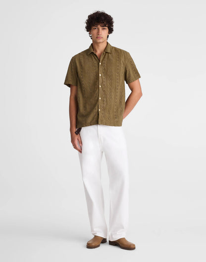 Madewell Camp-Collar Short-Sleeve Shirt in Embroidered Cotton Chateau Olive