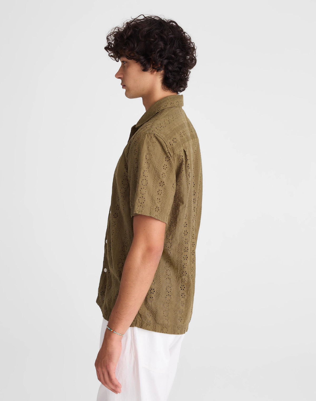 Madewell Camp-Collar Short-Sleeve Shirt in Embroidered Cotton Chateau Olive