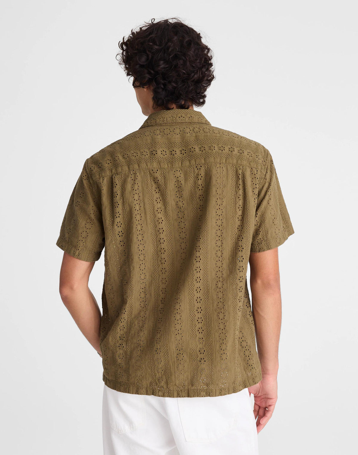 Madewell Camp-Collar Short-Sleeve Shirt in Embroidered Cotton Chateau Olive