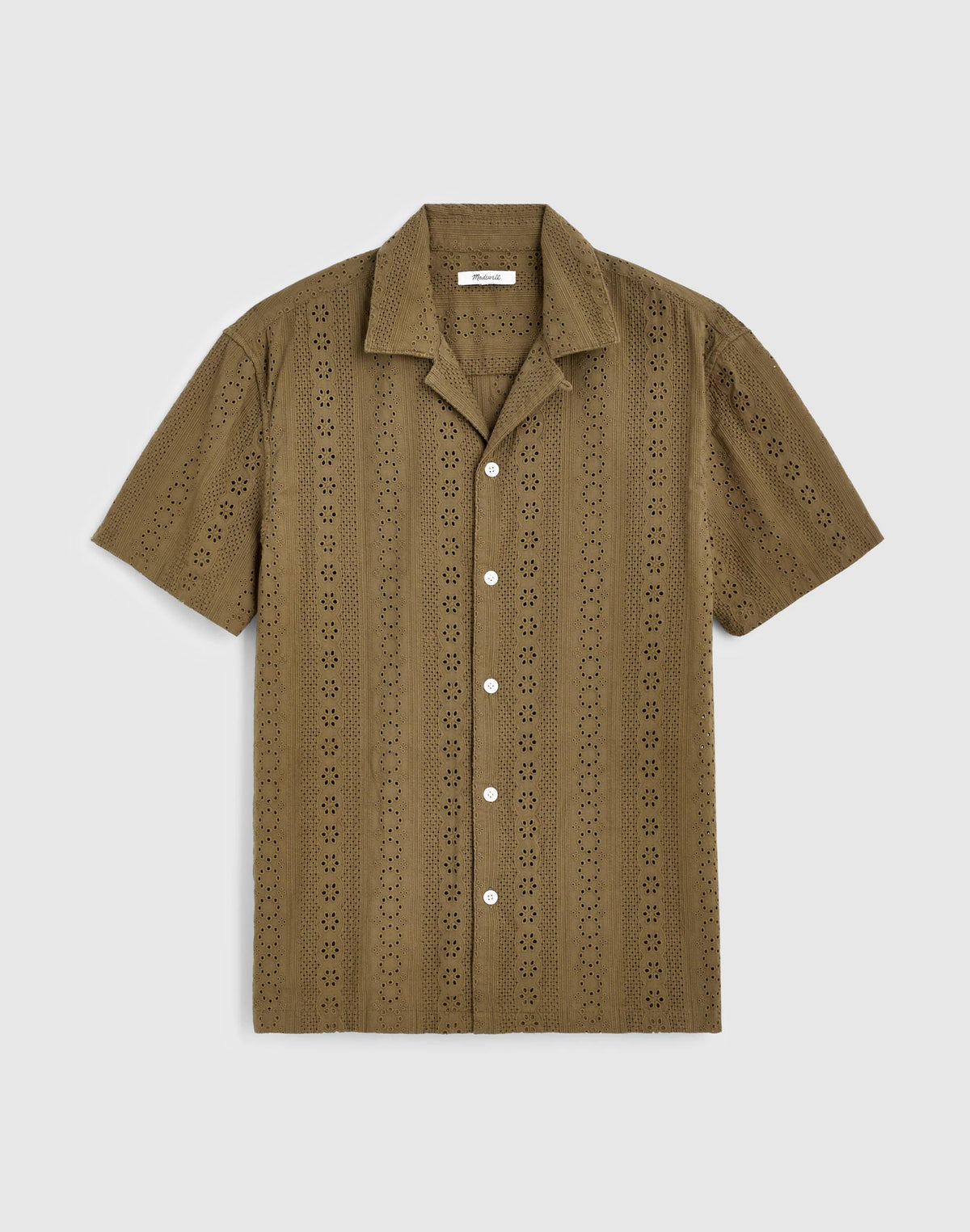 Madewell Camp-Collar Short-Sleeve Shirt in Embroidered Cotton Chateau Olive