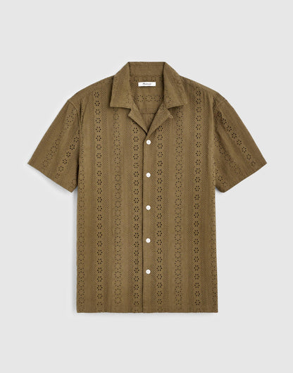 Madewell Camp-Collar Short-Sleeve Shirt in Embroidered Cotton Chateau Olive