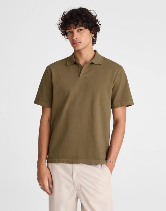 Madewell Short-Sleeve Compact-Knit Polo Olive Stone