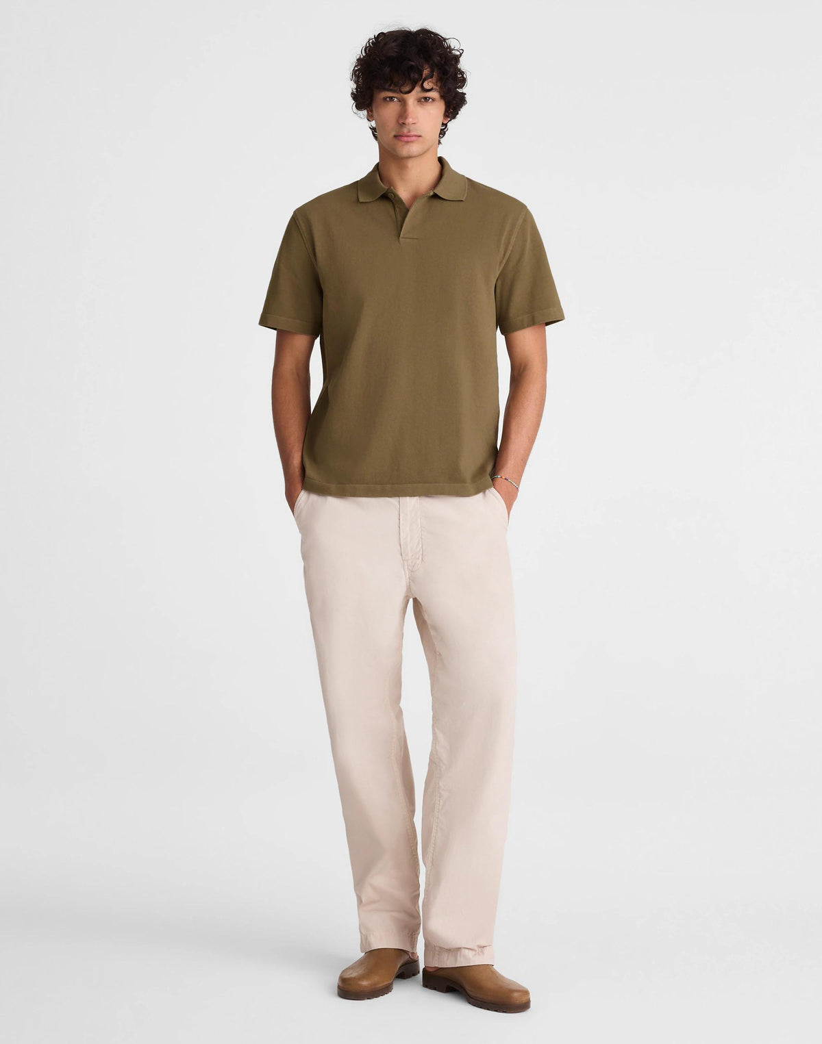 Madewell Short-Sleeve Compact-Knit Polo Olive Stone