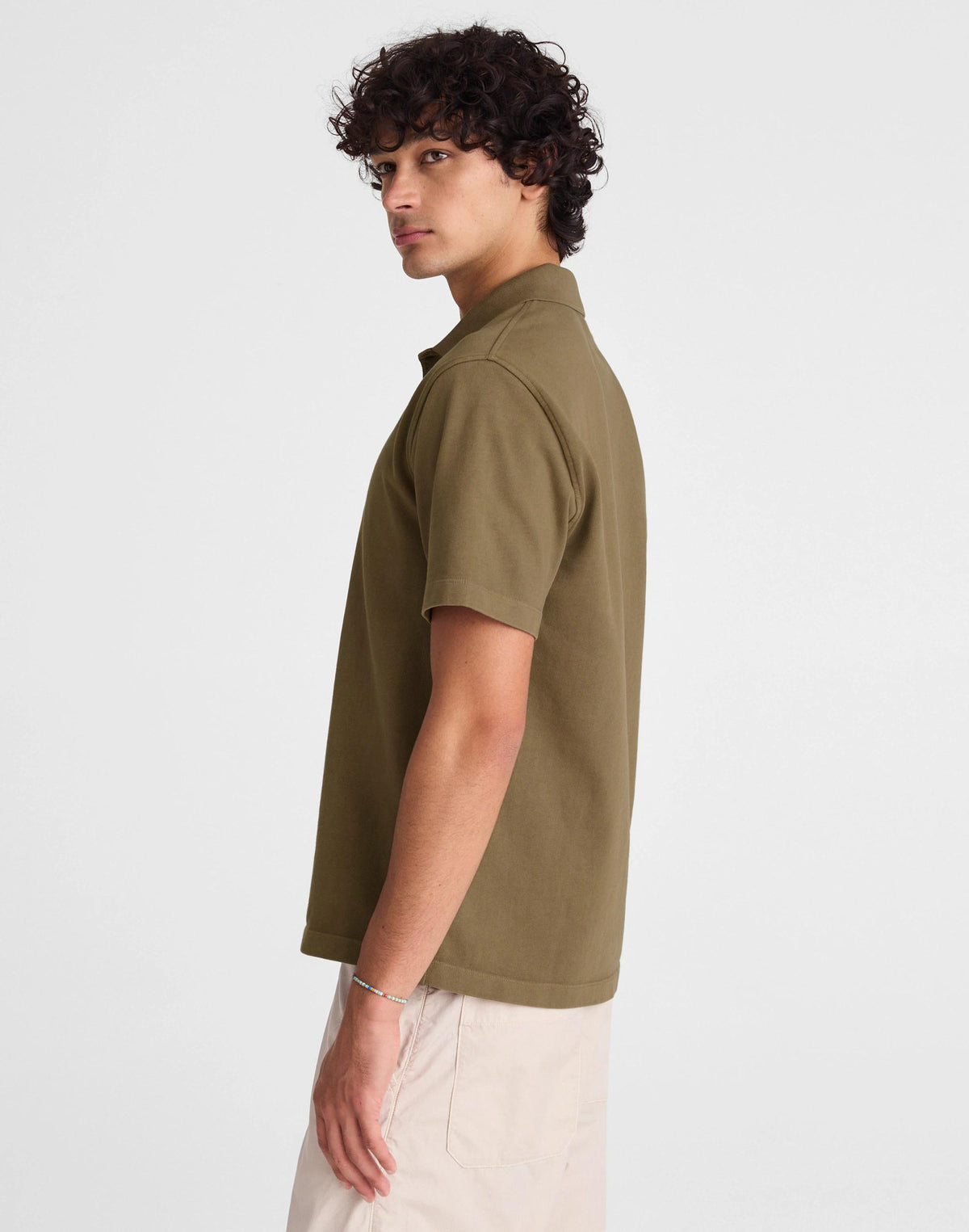 Madewell Short-Sleeve Compact-Knit Polo Olive Stone