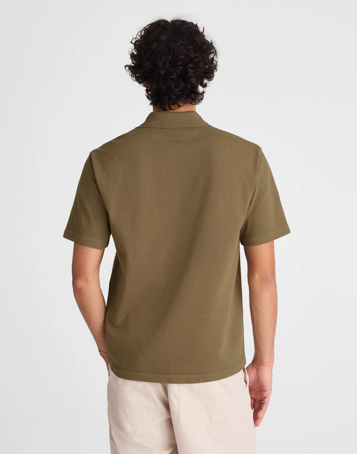 Madewell Short-Sleeve Compact-Knit Polo Olive Stone