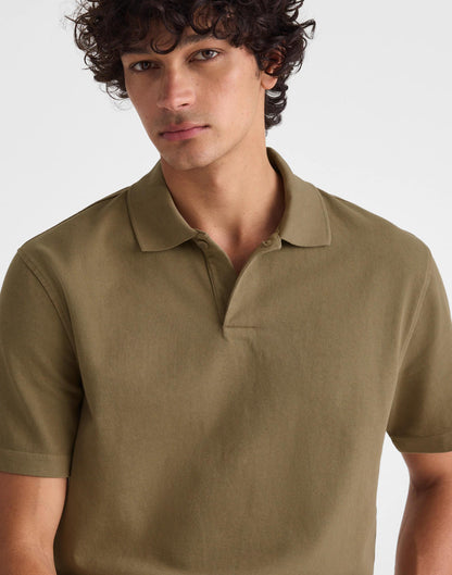 Madewell Short-Sleeve Compact-Knit Polo Olive Stone