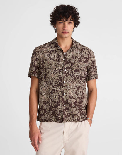 Madewell Short-Sleeve Camp Shirt in Archive Linen Blend Floral Stippled Toile Print