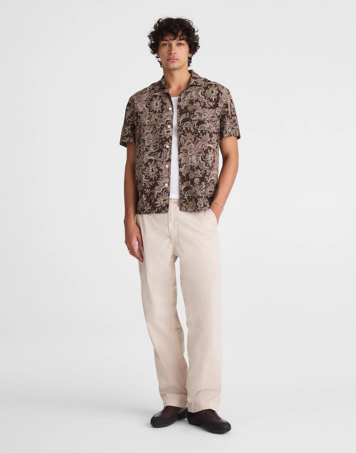 Madewell Short-Sleeve Camp Shirt in Archive Linen Blend Floral Stippled Toile Print