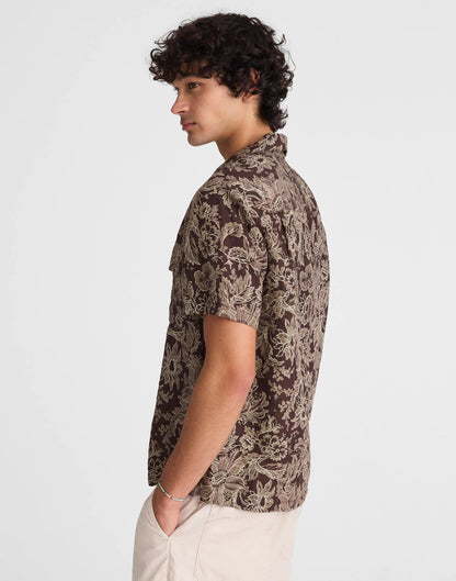 Madewell Short-Sleeve Camp Shirt in Archive Linen Blend Floral Stippled Toile Print