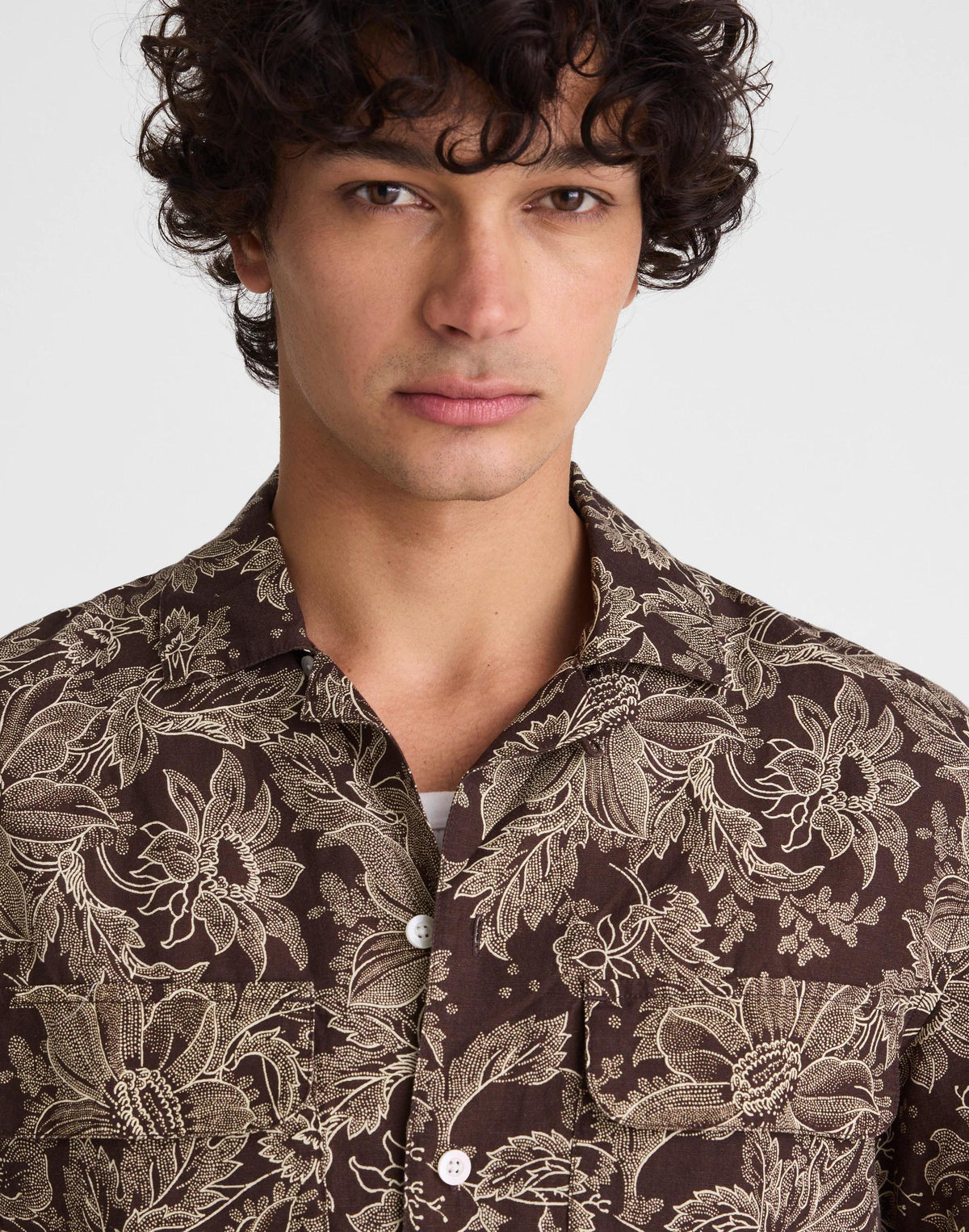 Madewell Short-Sleeve Camp Shirt in Archive Linen Blend Floral Stippled Toile Print