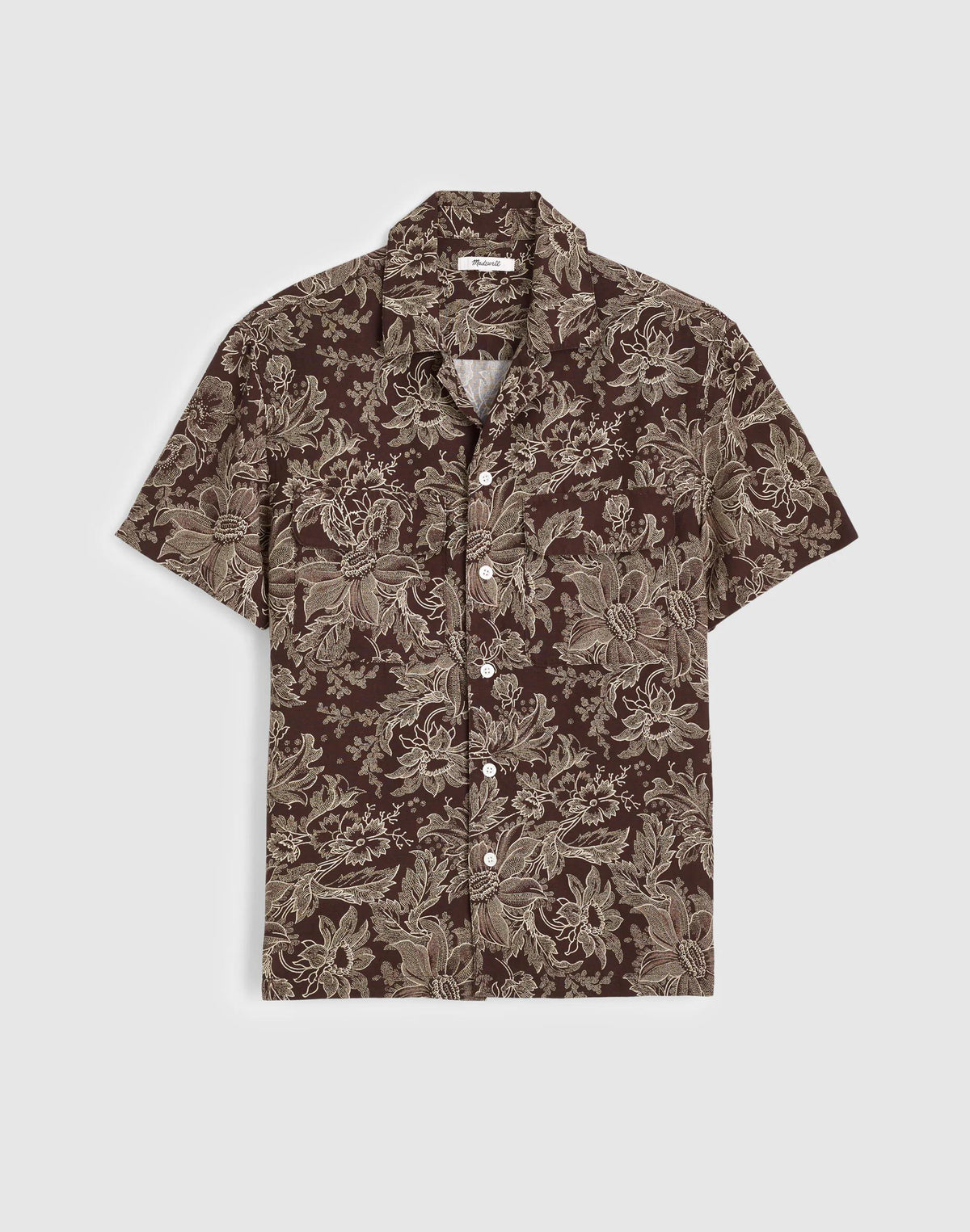 Madewell Short-Sleeve Camp Shirt in Archive Linen Blend Floral Stippled Toile Print