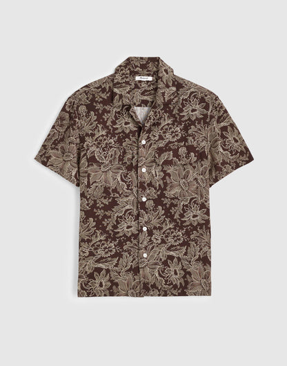 Madewell Short-Sleeve Camp Shirt in Archive Linen Blend Floral Stippled Toile Print