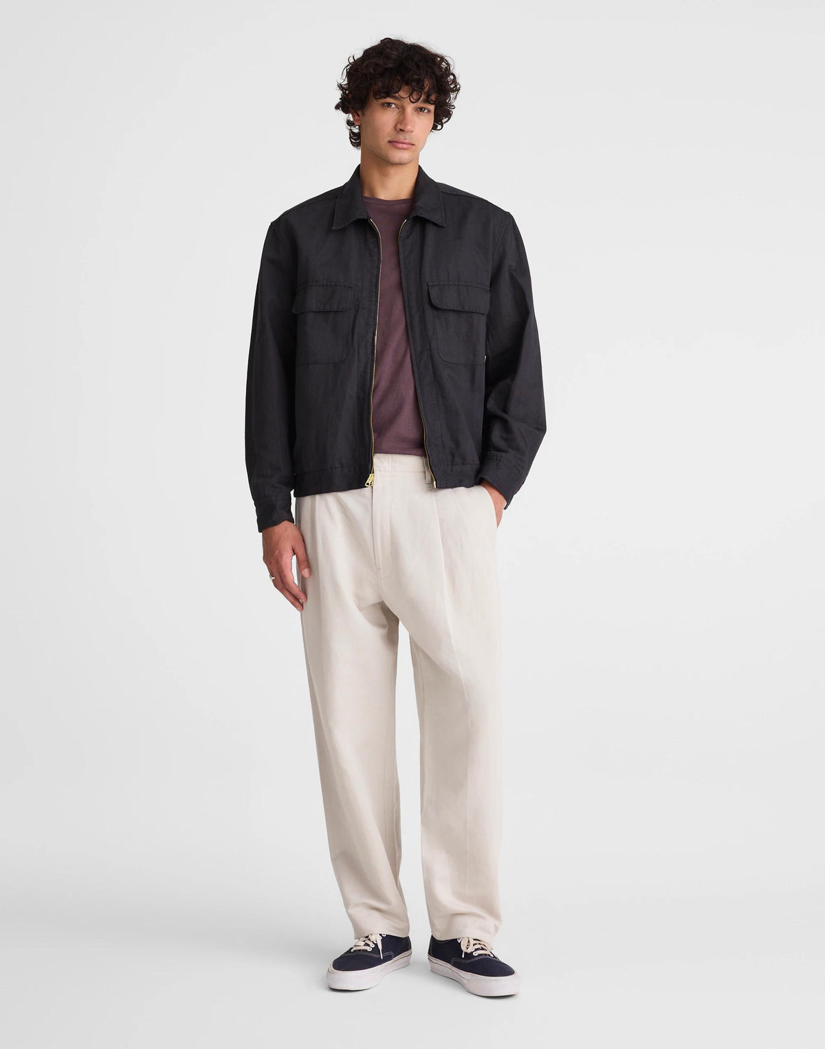 Madewell Double-Pleated Trousers in Meridian Linen Blend Form Grey