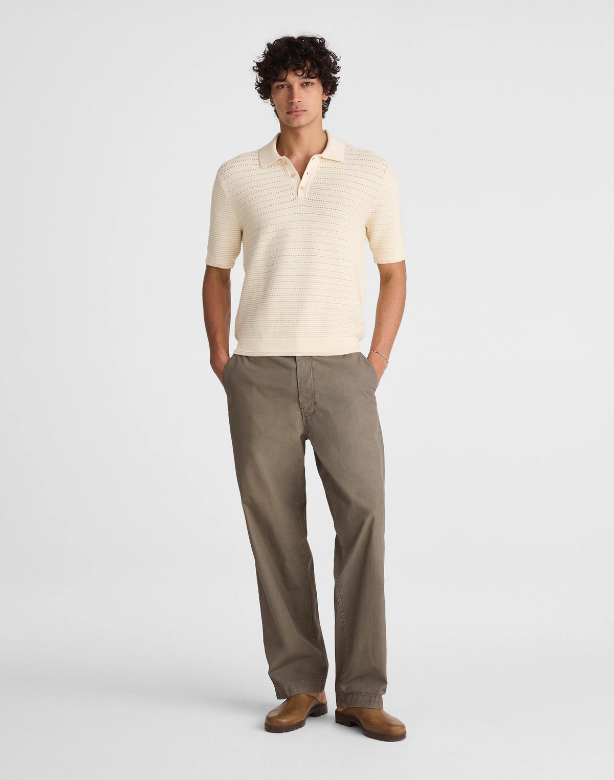 Madewell Textured Open-Stitch Polo Antique Cream