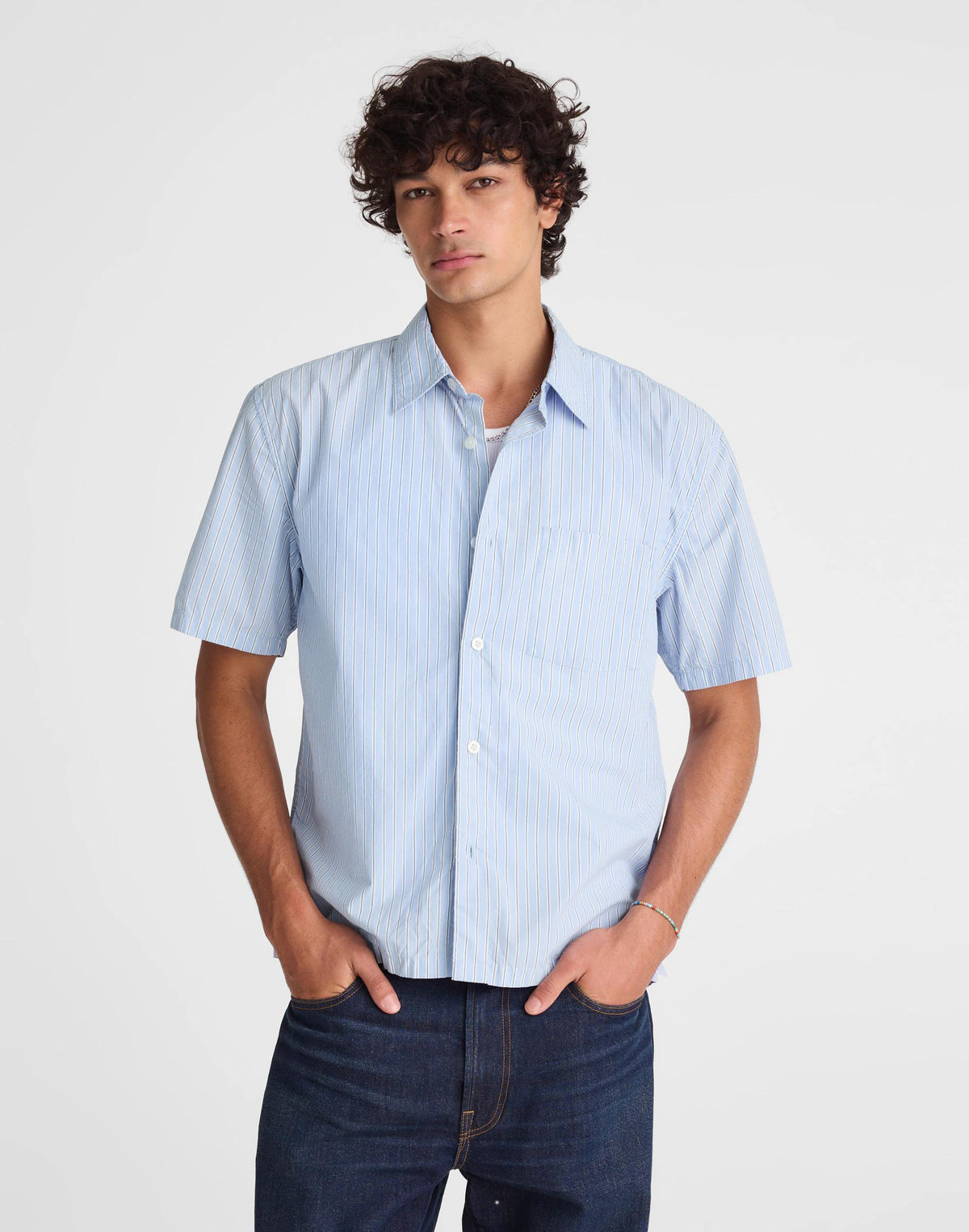 Madewell Boxy Cropped Shirt in Crisp Poplin Tranquil Blue