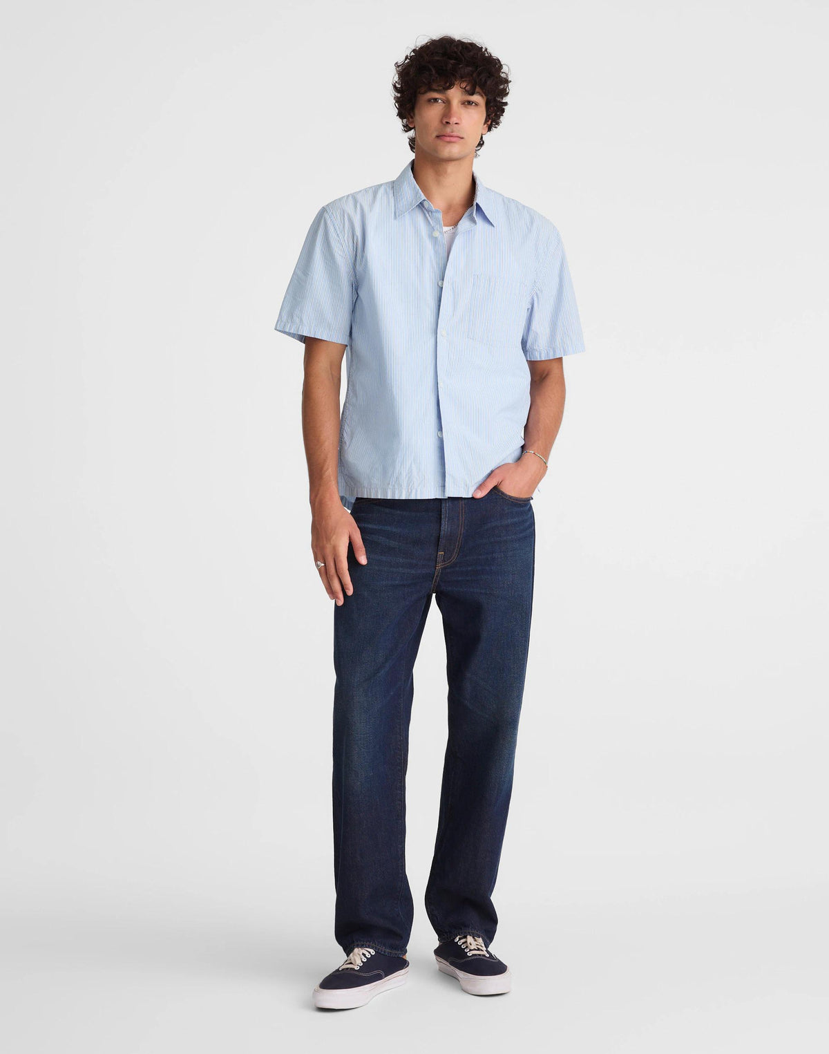 Madewell Boxy Cropped Shirt in Crisp Poplin Tranquil Blue