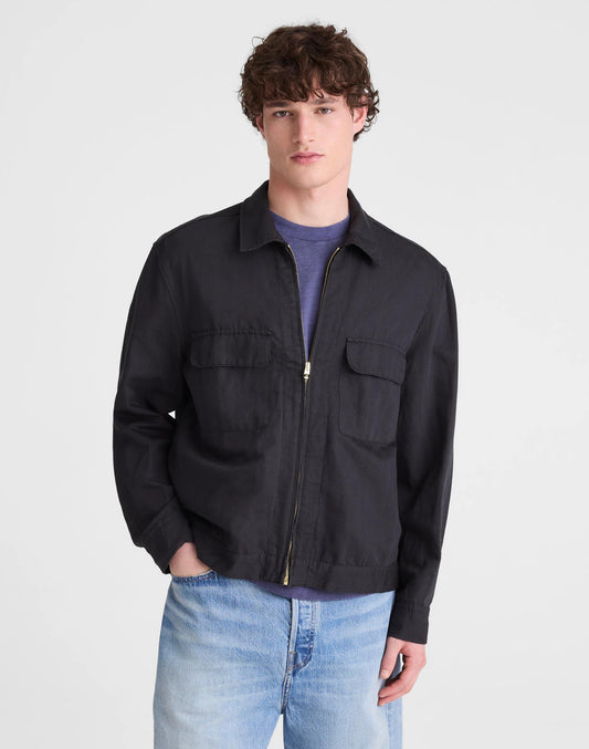 Madewell Zip-Front Jacket in Meridian Linen Blend Black