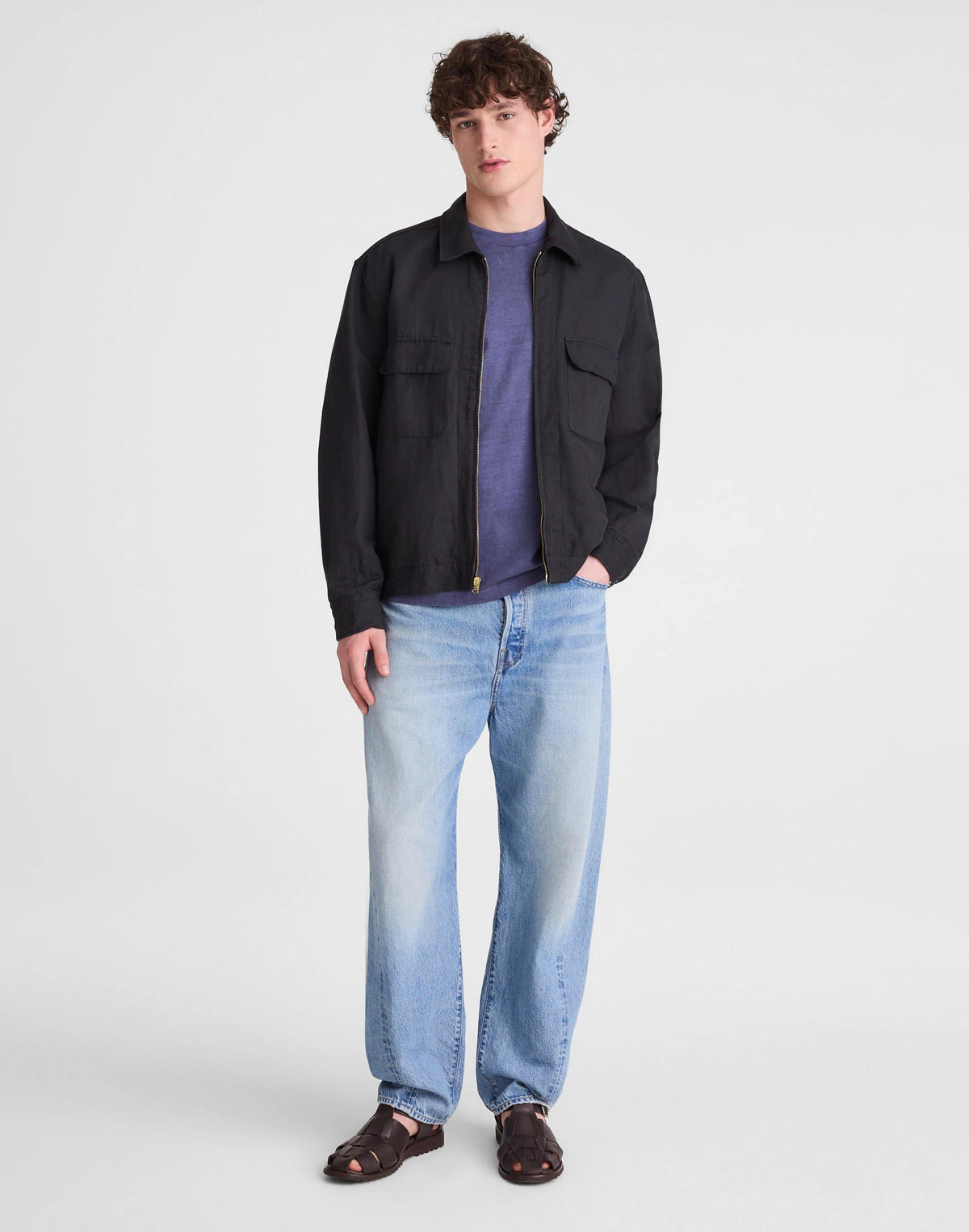 Madewell Zip-Front Jacket in Meridian Linen Blend Black