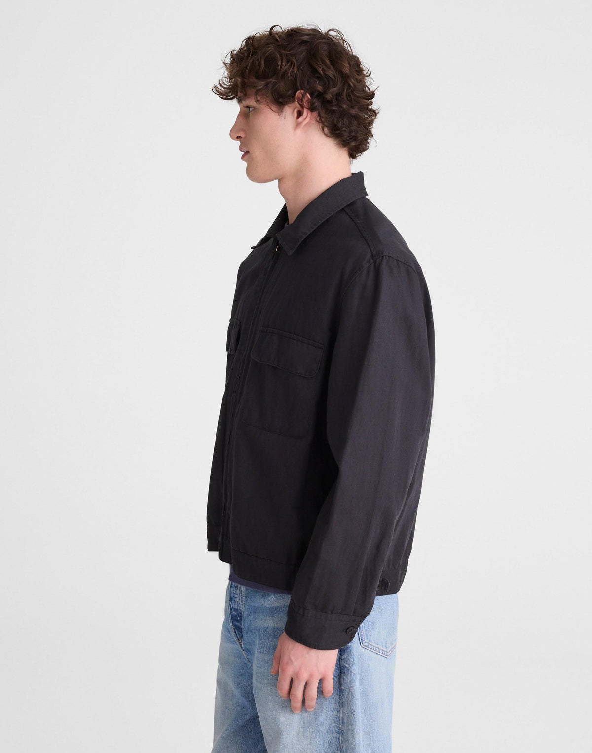 Madewell Zip-Front Jacket in Meridian Linen Blend Black