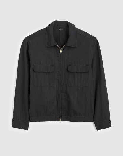 Madewell Zip-Front Jacket in Meridian Linen Blend Black