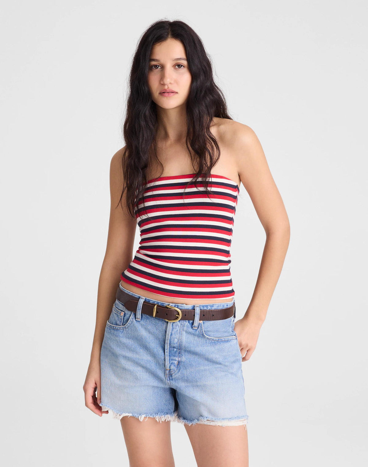 Madewell Knit Tube Top Varisty Red Tricolor Stripe