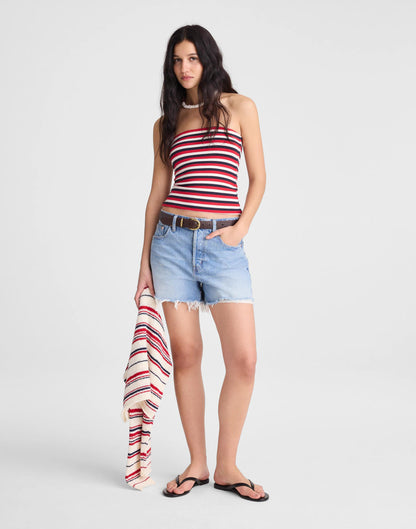 Madewell Knit Tube Top Varisty Red Tricolor Stripe