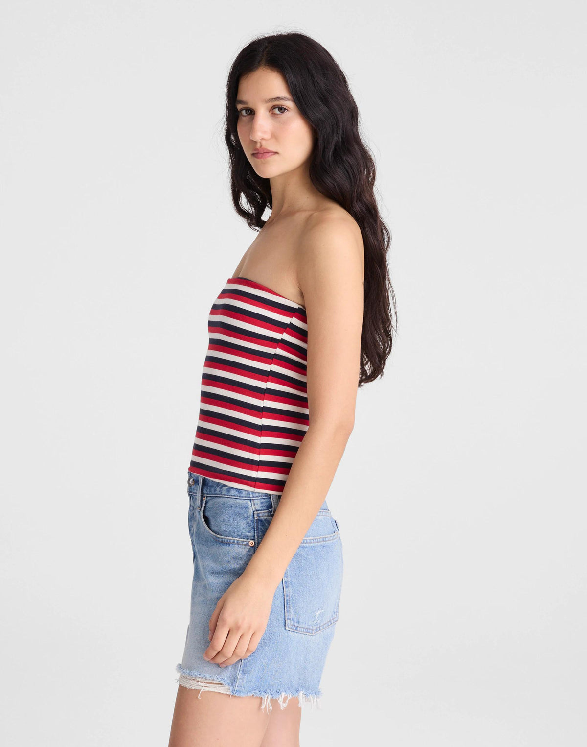 Madewell Knit Tube Top Varisty Red Tricolor Stripe