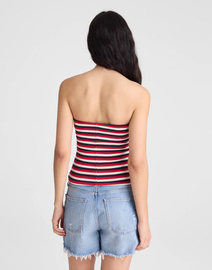 Madewell Knit Tube Top Varisty Red Tricolor Stripe