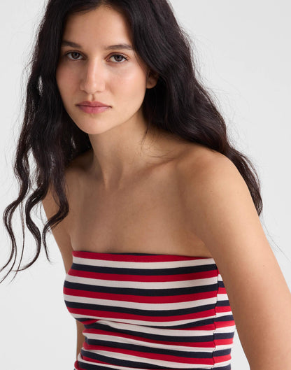 Madewell Knit Tube Top Varisty Red Tricolor Stripe