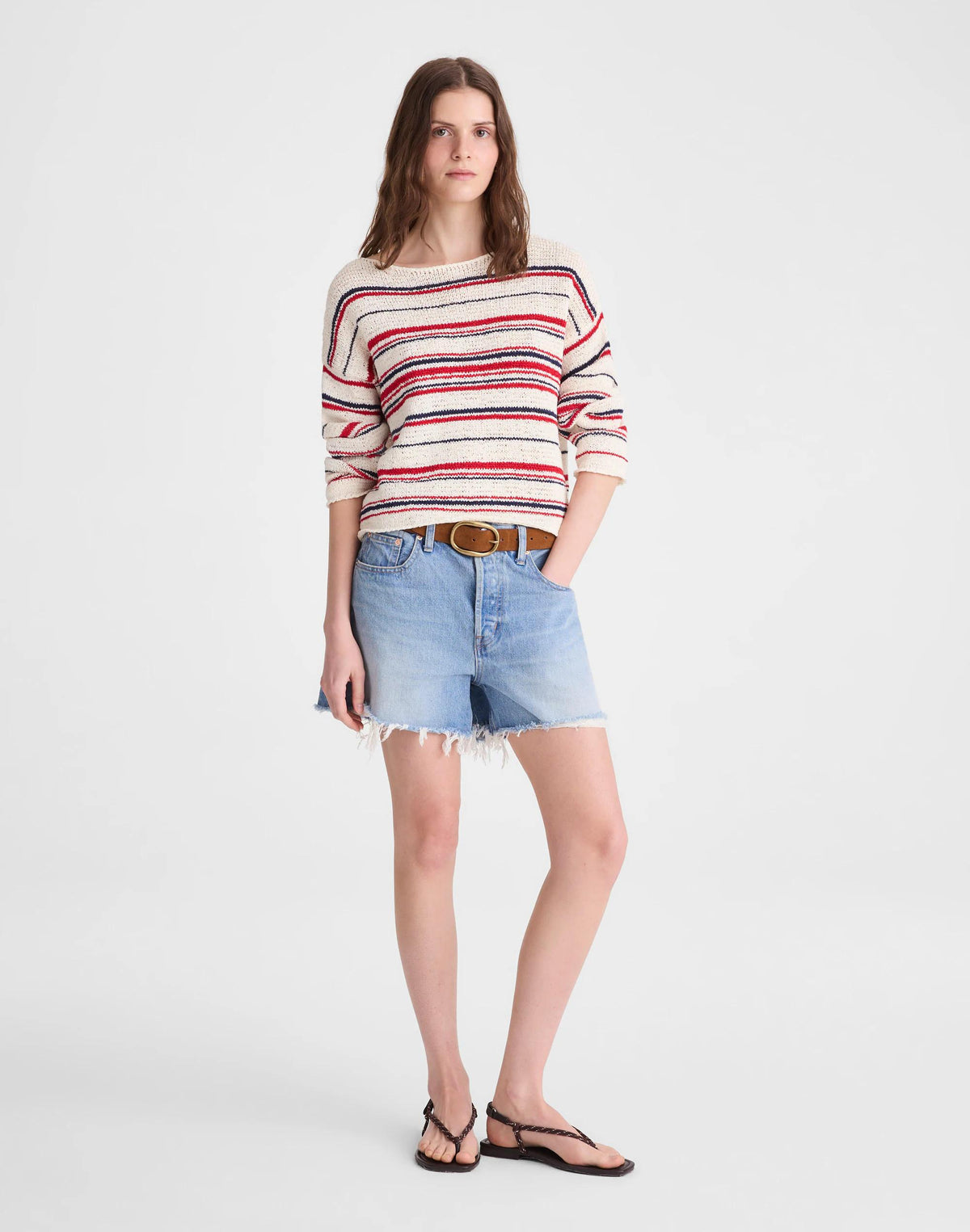 Madewell Boatneck Pullover Sweater Ivory Stripe