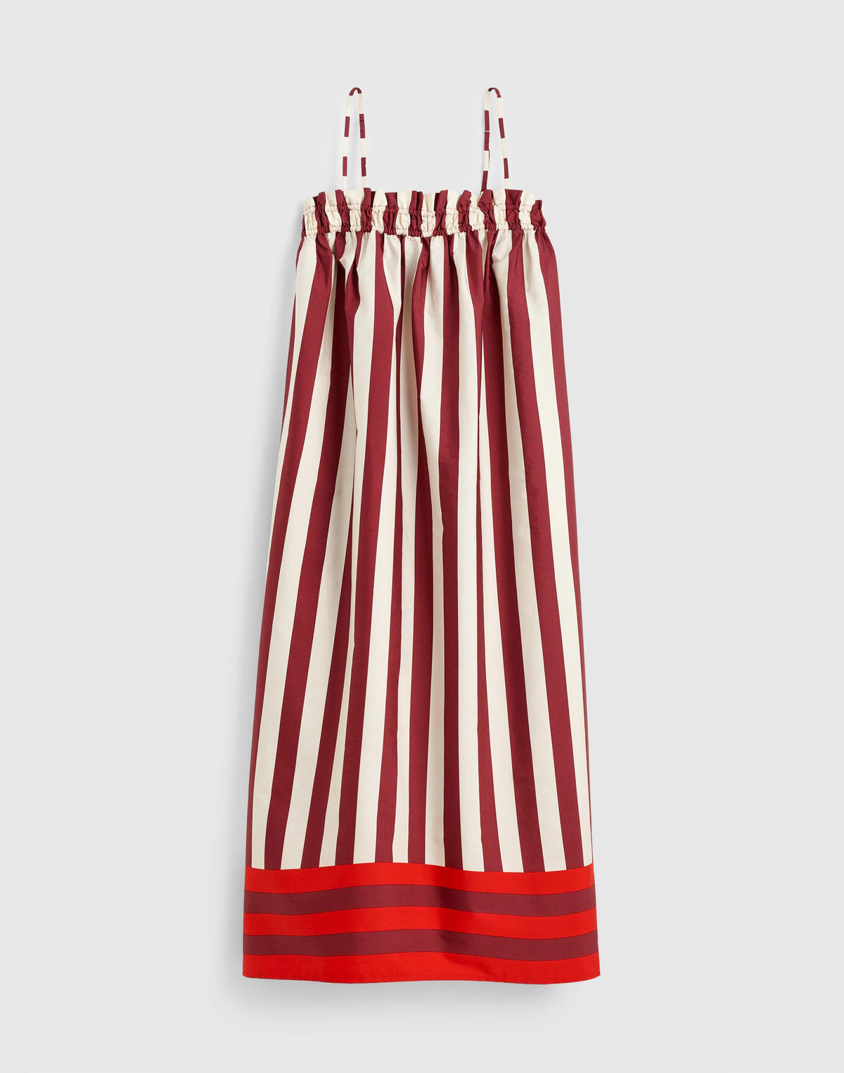 Madewell Ruffle A-Line Midi Dress in Stripe Dusty Merlot