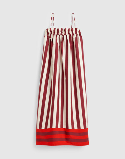 Madewell Ruffle A-Line Midi Dress in Stripe Dusty Merlot