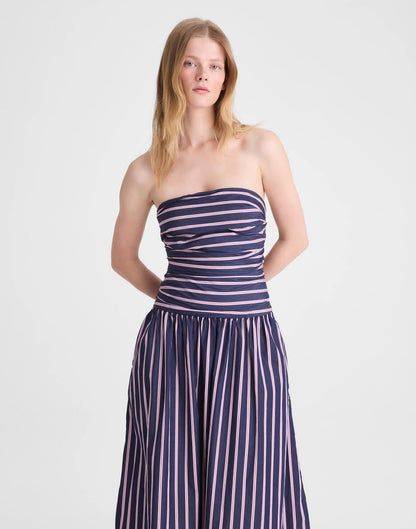 Madewell Strapless Ruched Midi Dress in Poplin Classic Indigo