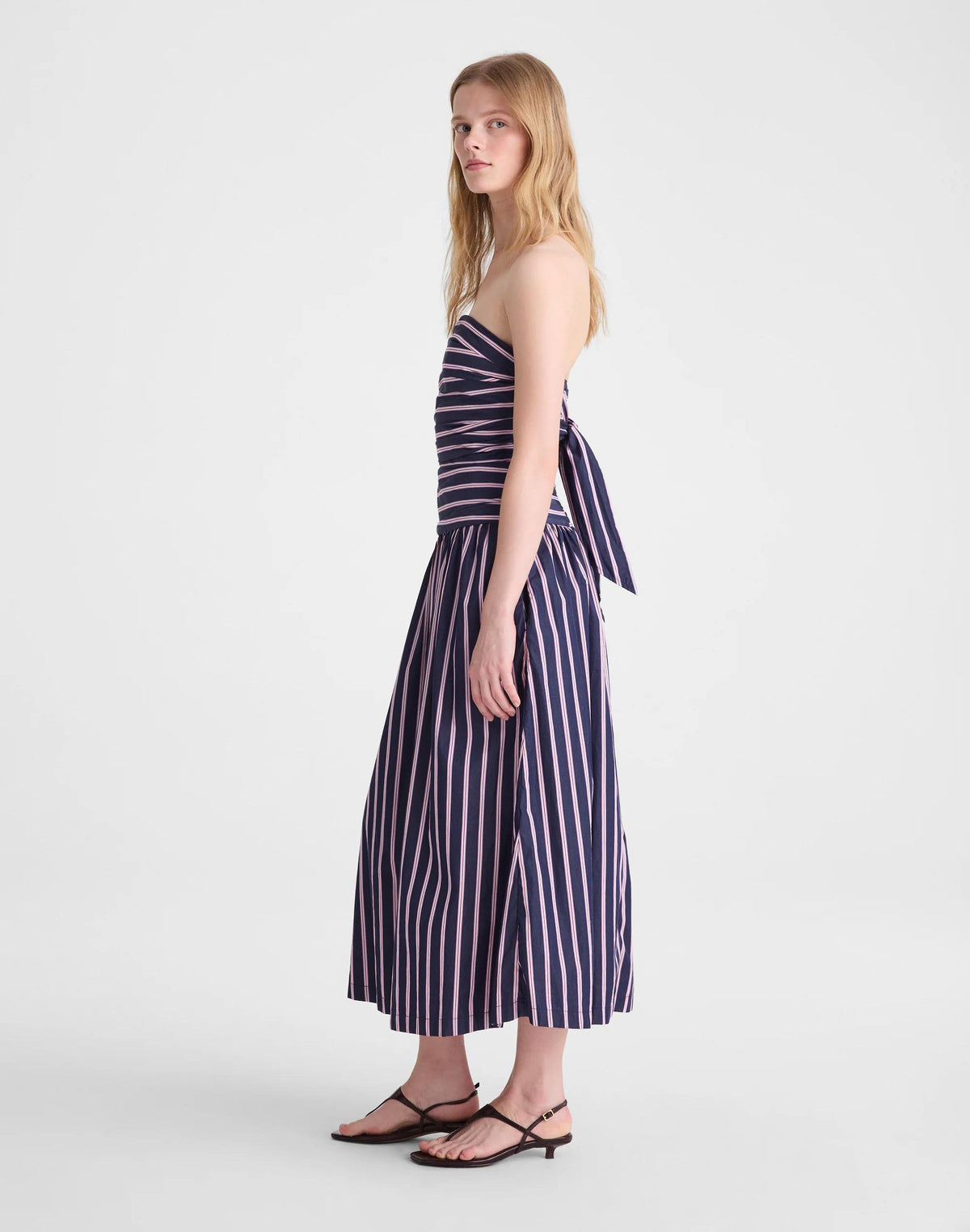 Madewell Strapless Ruched Midi Dress in Poplin Classic Indigo