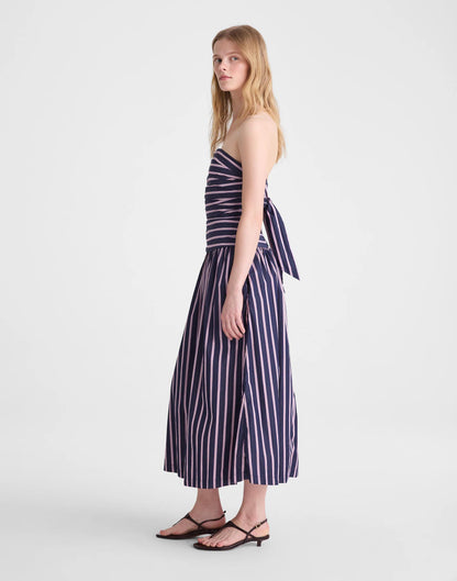 Madewell Strapless Ruched Midi Dress in Poplin Classic Indigo