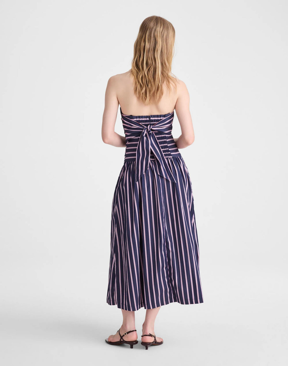 Madewell Strapless Ruched Midi Dress in Poplin Classic Indigo