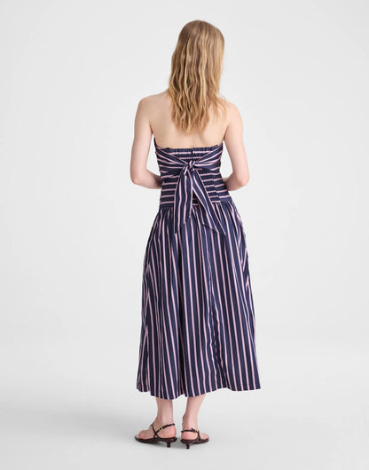Madewell Strapless Ruched Midi Dress in Poplin Classic Indigo