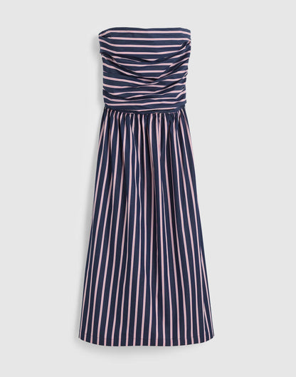 Madewell Strapless Ruched Midi Dress in Poplin Classic Indigo