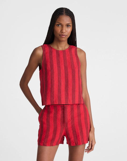Madewell Tie-Back Shell Top in 100% Linen Enamel Red