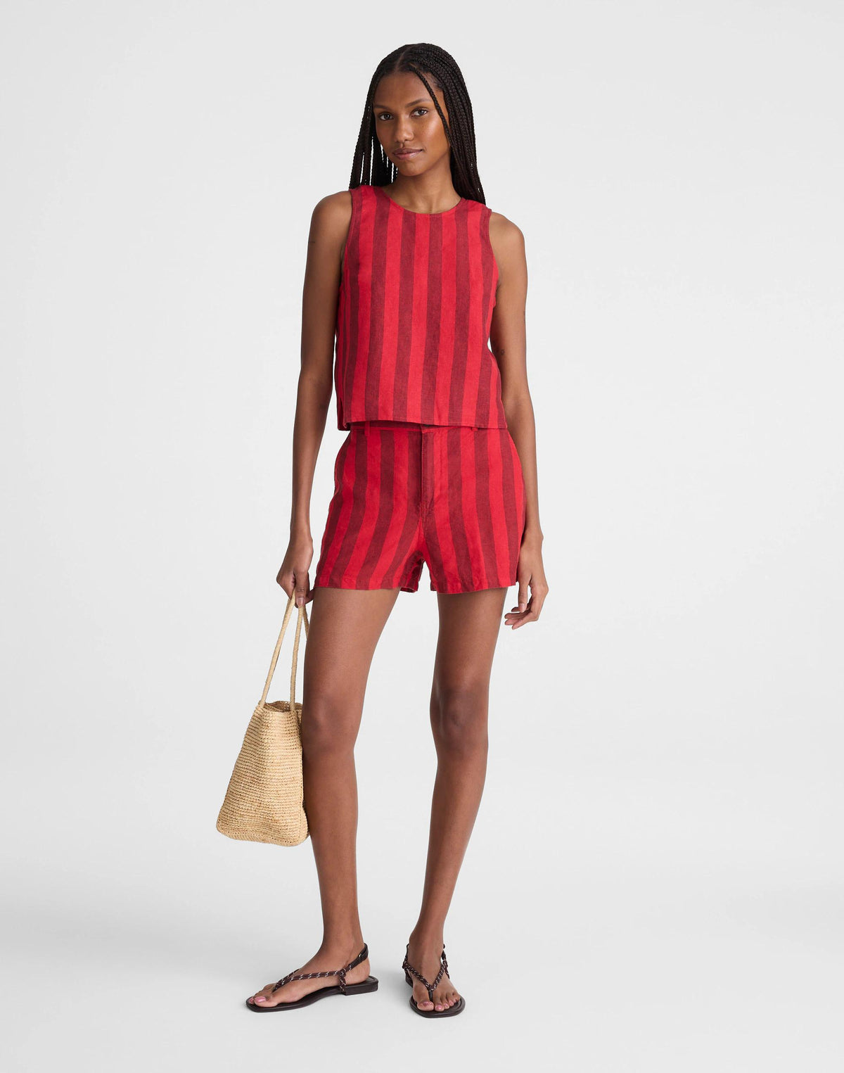 Madewell Tie-Back Shell Top in 100% Linen Enamel Red