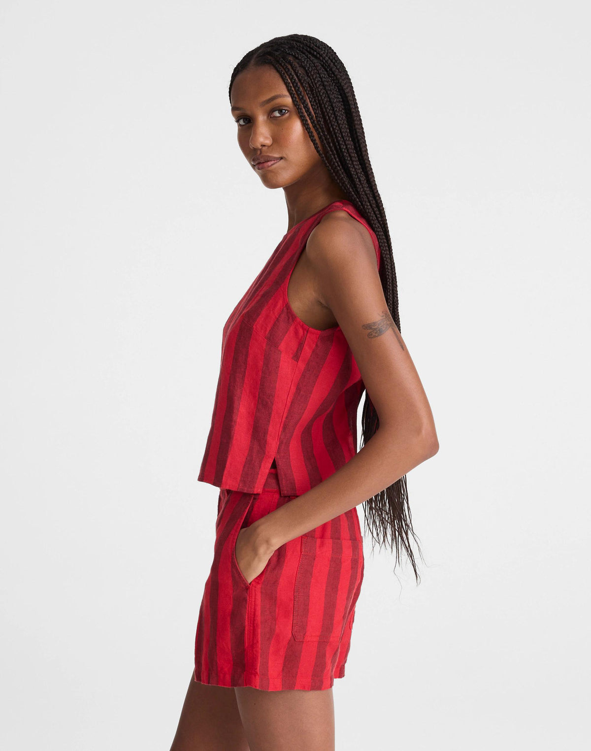 Madewell Tie-Back Shell Top in 100% Linen Enamel Red