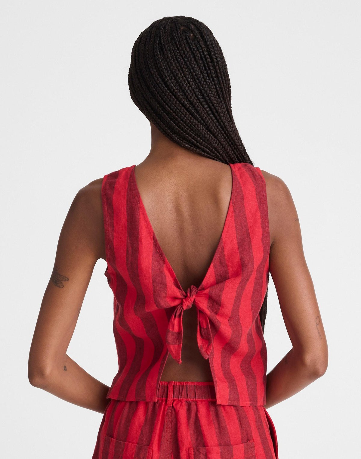 Madewell Tie-Back Shell Top in 100% Linen Enamel Red