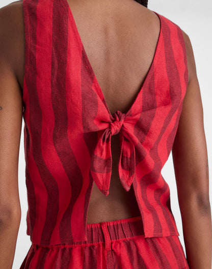 Madewell Tie-Back Shell Top in 100% Linen Enamel Red